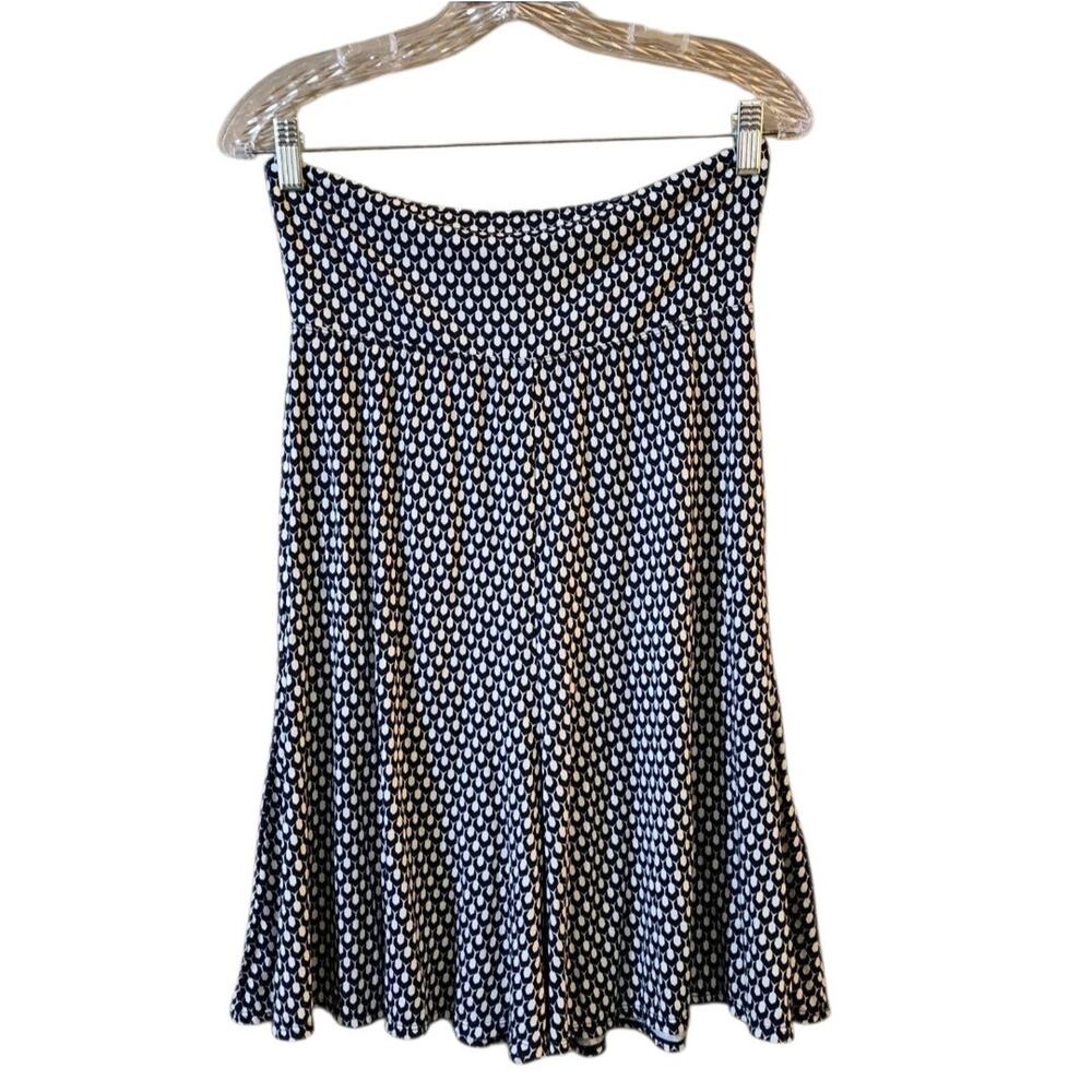 Max Studio Womens Slinky Skirt Size S Geometric Pleated Swing Stretch Blue White